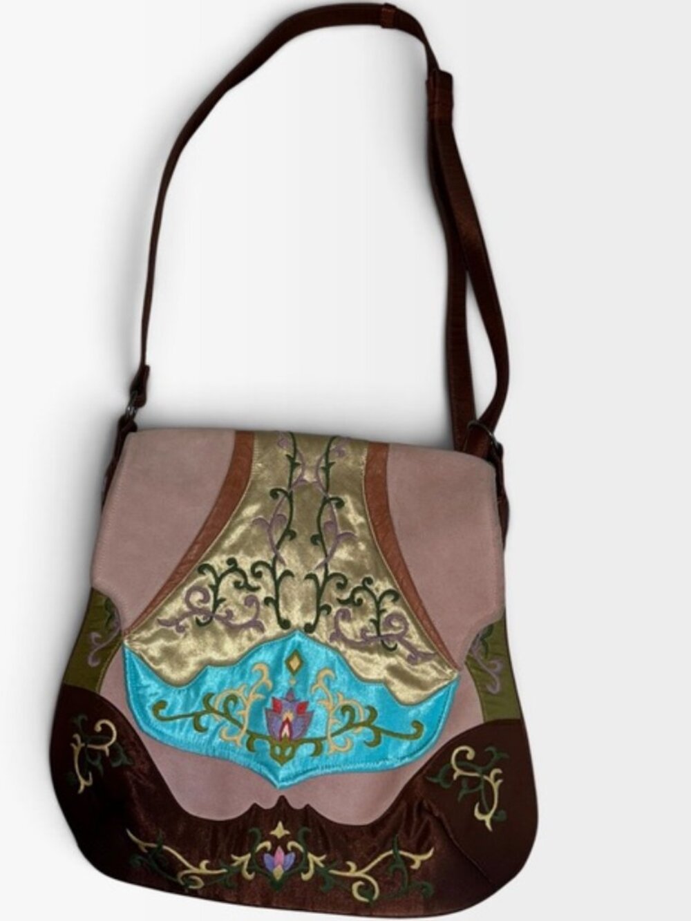 oovoo vietnam brown pink hand embroidered bohemian purse bag 13x12